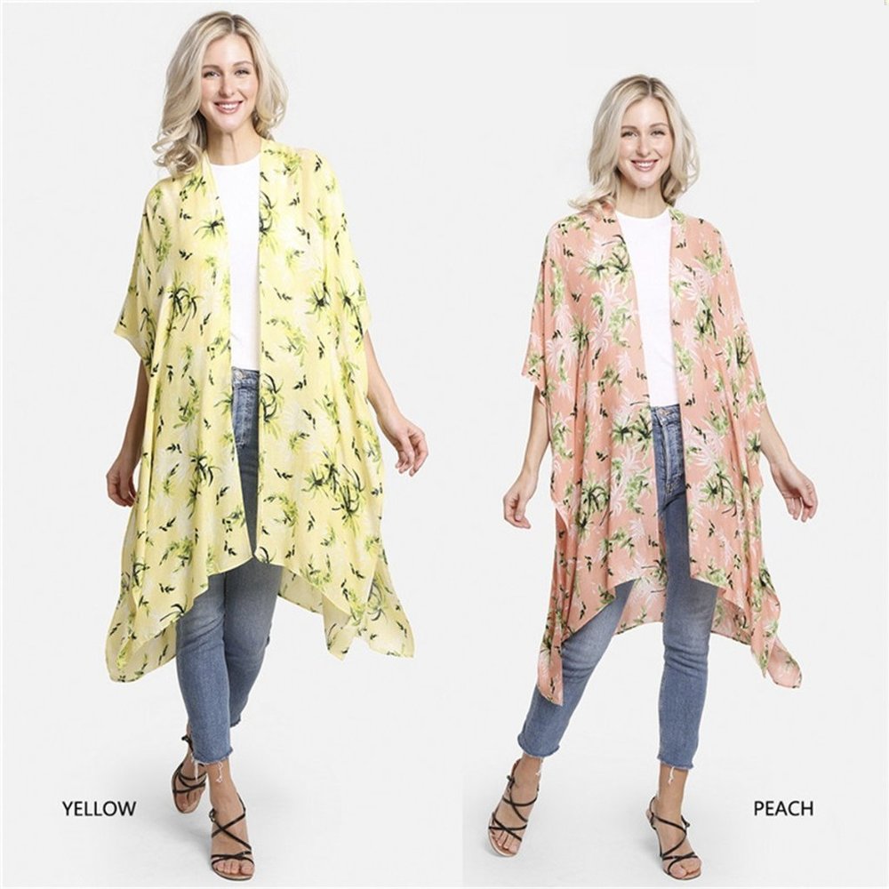 P/S Palm Tree Print Long Cover Up·Kimono·Wrap·Swimsuit Cover·Vacation·ComfyLuxe